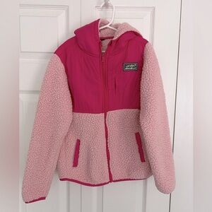 Girls M 10/12 Eddie Bauer fluffy zip sweater pink/hot pink
